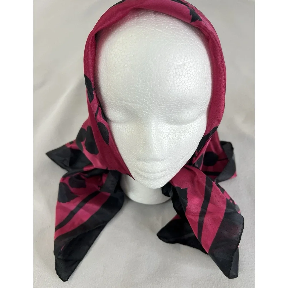Vintage‎ Made In Italy Square Scarf Hot Pink Floral 100% Polyester  30